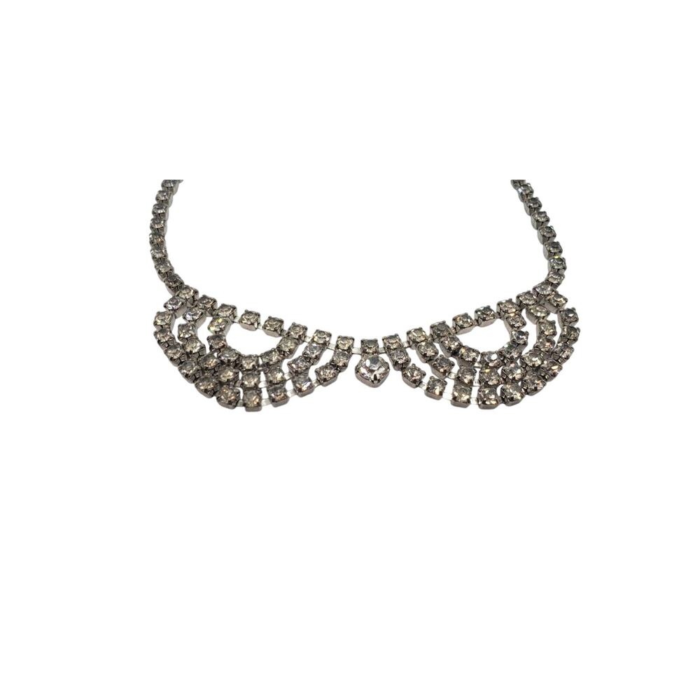 Vintage Necklace Rhinestone Double Swoop Scallop Collar Art Deco 1940s Bib - Picture 4 of 7